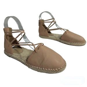 Eileen Fisher Lace-Up Leather Espadrille Sandal, Toffee Cream Size 6,5